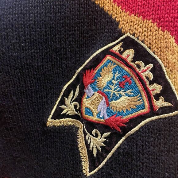 Vintage Lucia Sweater Women Size Small S Red Black Plaid Crest Preppy Academia - Picture 7 of 15